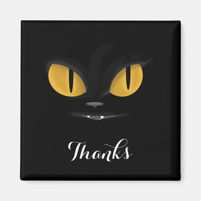 Mischievous Black Cat with Fangs Thanks Magnet (Front)