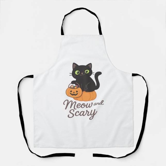 Mischievous Black Cat with Glowing Green Eyes on P Apron (Front)