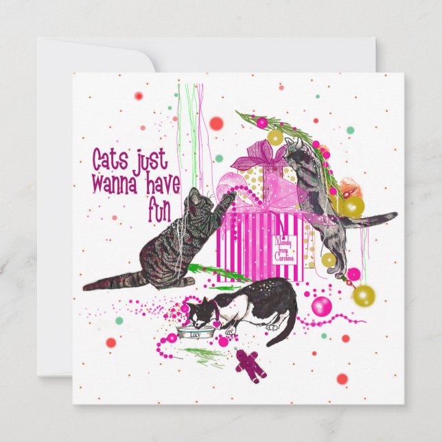 Mischievous Cats Tearing up Christmas Decorations Holiday Card (Front)