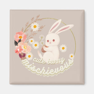 Mischievous Cute Bunny and Flower Magnet