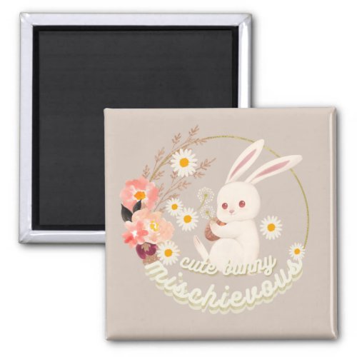 Mischievous Cute Bunny and Flower  Magnet