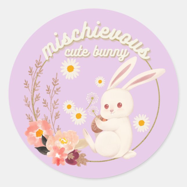 Mischievous Cute Bunny Classic Round Sticker (Front)