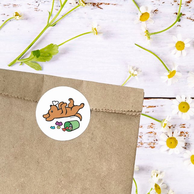 Mischievous Fox Red Labrador Side Eye Classic Round Sticker (Funny Side Eye Fox Red Labrador Cartoon Sticker for Labrador Owners.  Created by Naomi Ochiai.)