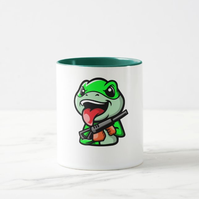 Mischievous Frog with Gun Cartoon Coffee  Mug (Center)