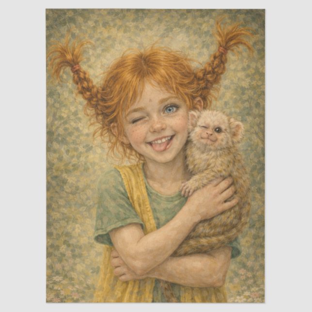 mischievous girl with monkey tissue paper (Front)