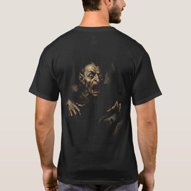 Mischievous Goblin: Vintage Folklore Familiar T-Shirt (Back)