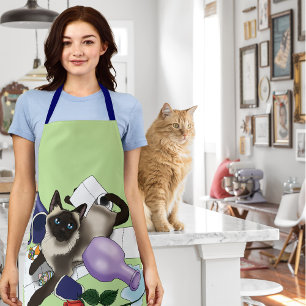 Mischievous Green Cheeky Siamese Cat Funny Apron