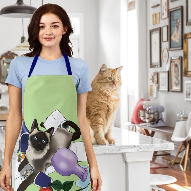 Mischievous Green Cheeky Siamese Cat Funny Apron (Creator Uploaded)