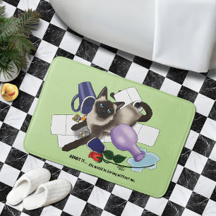 Mischievous Green Cheeky Siamese Cat Funny Bath Mat