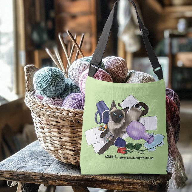 Mischievous Green Cheeky Siamese Cat Funny Crossbody Bag (Creator Uploaded)