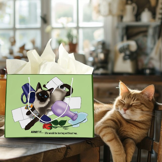 Mischievous Green Cheeky Siamese Cat Funny Large Gift Bag (Creator Uploaded)