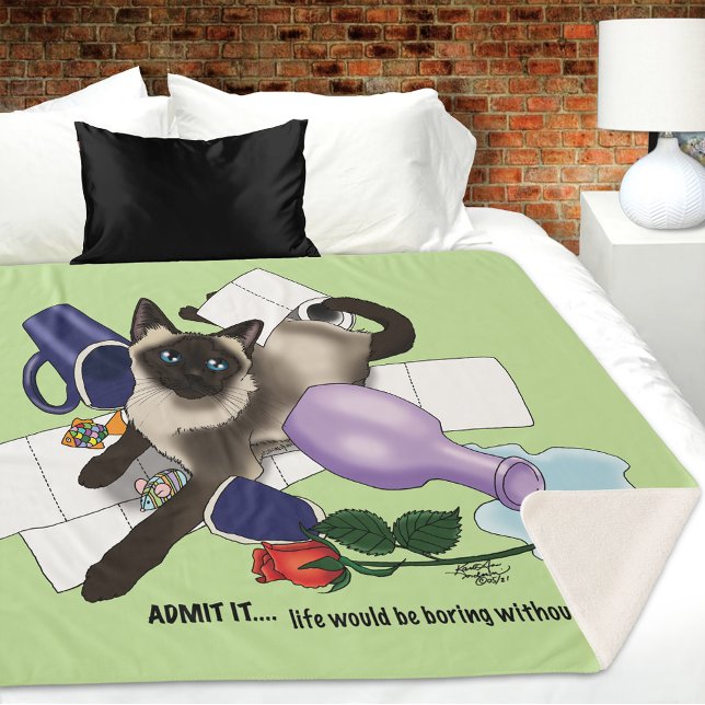 Mischievous Green Cheeky Siamese Cat Funny Sherpa Blanket (Creator Uploaded)