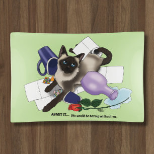 Mischievous Green Cheeky Siamese Cat Funny Trinket Tray