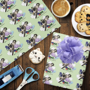 Mischievous Green Cheeky Siamese Cat Funny Wrapping Paper