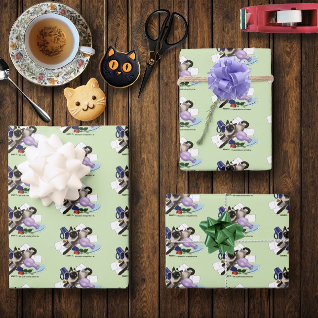 Mischievous Green Cheeky Siamese Cat Funny Wrapping Paper Sheets (Creator Uploaded)