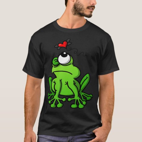 Mischievous green frog chasing the mosquito of lov T_Shirt