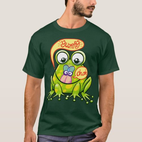 Mischievous green frog hunting a worried housefly  T_Shirt