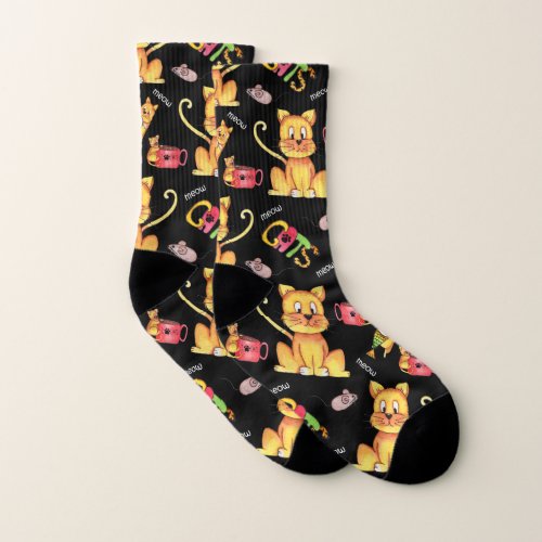 Mischievous Meow Cats Cute Black Socks