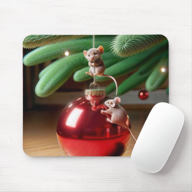 Mischievous Mice On a Christmas Ornament Mouse Pad (With Mouse)