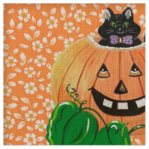 Mischievous Pumpkin Kitty Fabric