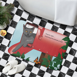 Mischievous Red Mailbox Cat Humor Bathroom Mat