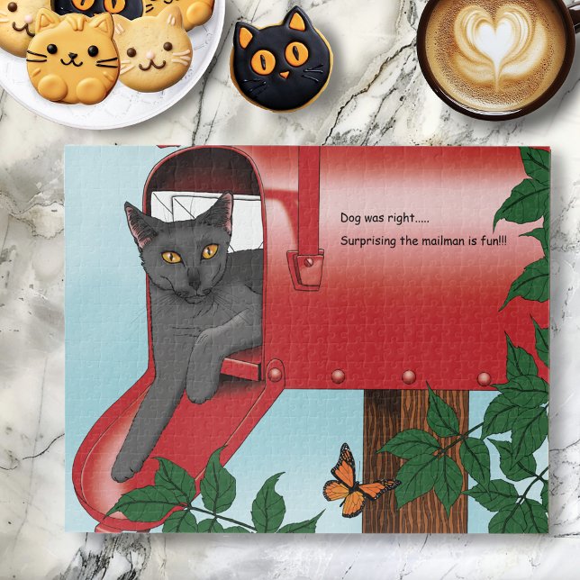 Mischievous Red Mailbox Cat Humor Jigsaw Puzzle (Creator Uploaded)