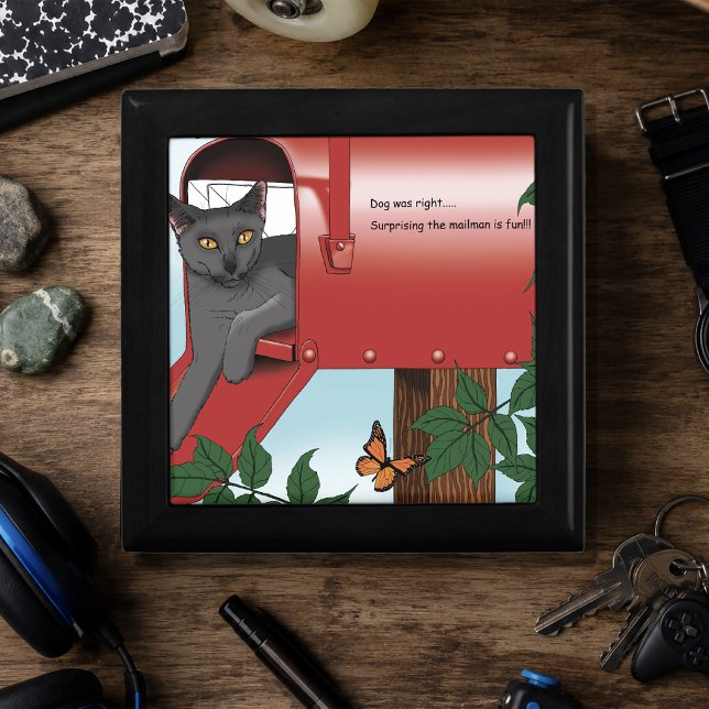 Mischievous Red Mailbox Cat Humor Keepsake Box (Creator Uploaded)