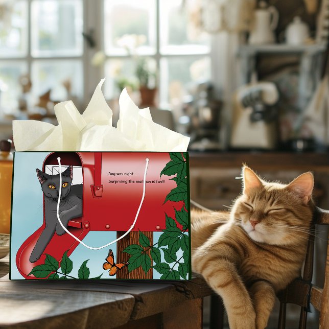 Mischievous Red Mailbox Cat Humor Large Gift Bag (Creator Uploaded)