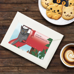 Mischievous Red Mailbox Cat Humor Rectangular Sticker