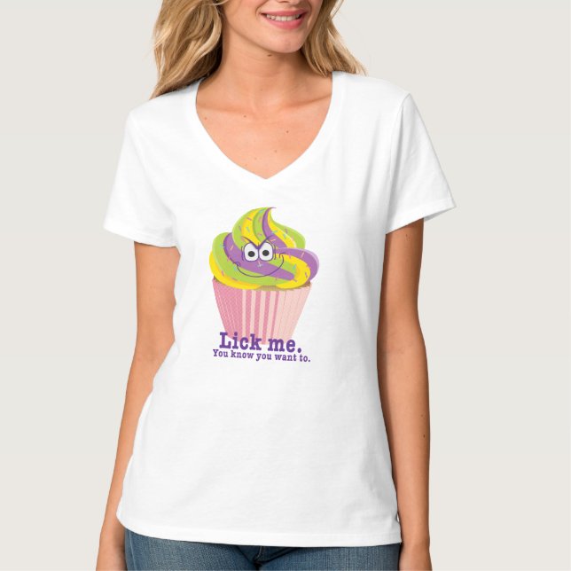 Mischievous Sly Innuendo Cupcake Lick Me T-Shirt (Front)