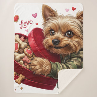 Mischievous Valentine Yorkie Love Sherpa Blanket