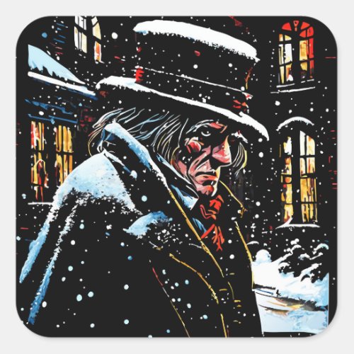 Miser Mister Ebenezer Scrooge Victorian Christmas  Square Sticker
