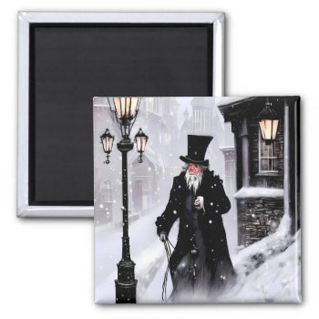 Miserly Ebenezer Scrooge Snowy Victorian Street Magnet by prawny at Zazzle