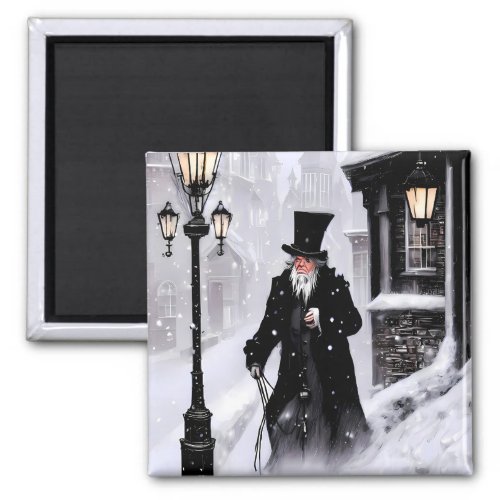 Miserly Ebenezer Scrooge Snowy Victorian Street Magnet