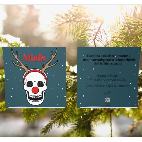 Misfit Red Nose Reindeer Skull Christmas Holiday Card