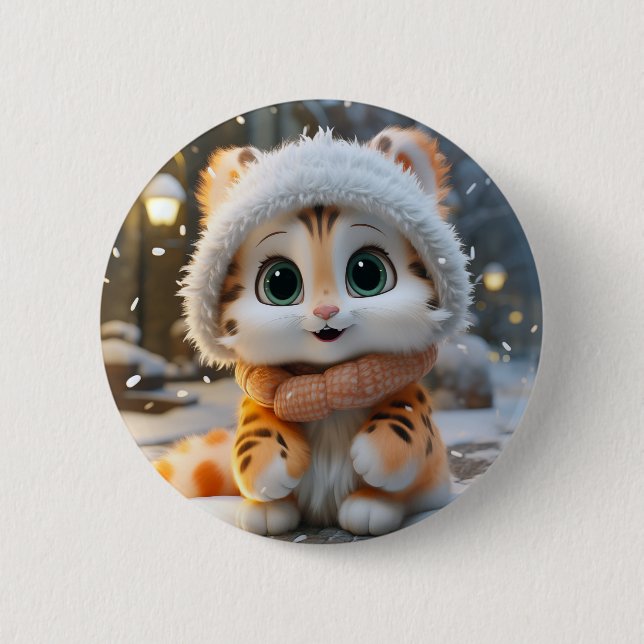 Misha - A fluffy snow leopard Button (Front)
