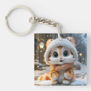 Misha - A fluffy snow leopard Keychain