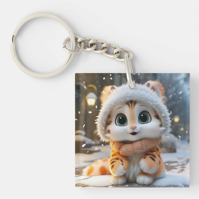 Misha - A fluffy snow leopard Keychain (Front)
