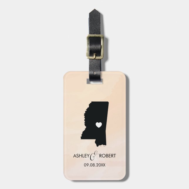 Misissippi Map Wedding Luggage Tag, Couple's Name Tag (Front Vertical)