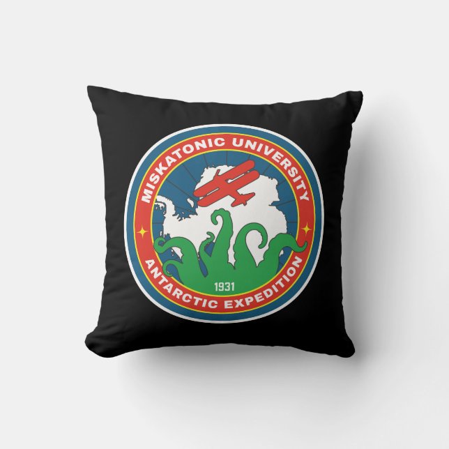 Miskatonic University Antarctic Expedition Throw Pillow (Front)