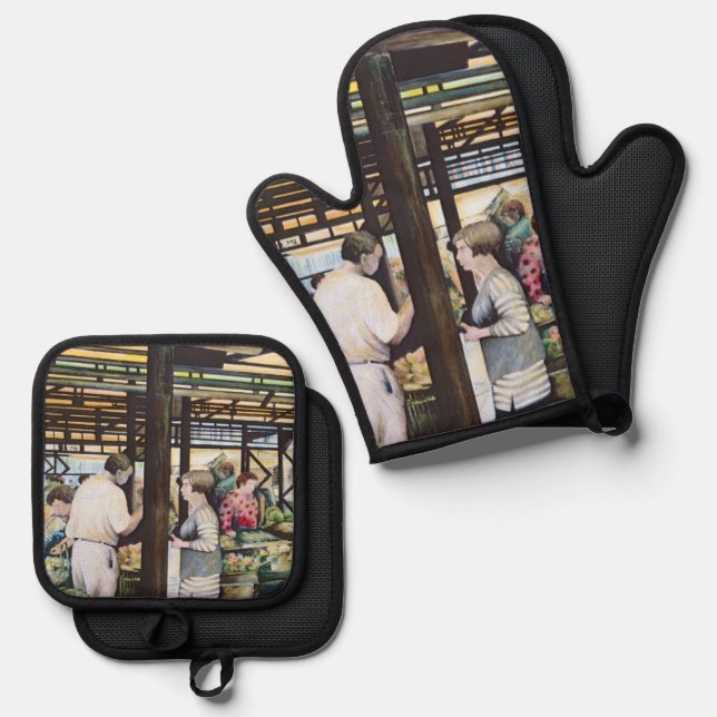 Miskolc's Farmers’ Market, Hungray Oven Mitt & Pot Holder Set (Front/Back)