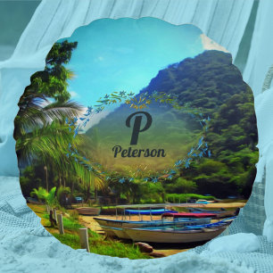 Mismaloya Boats on The River 0350 Round Pillow
