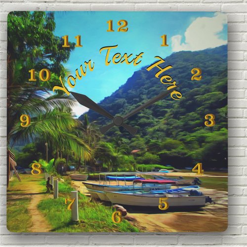 Mismaloya Boats on The River 0350 Square Wall Clock