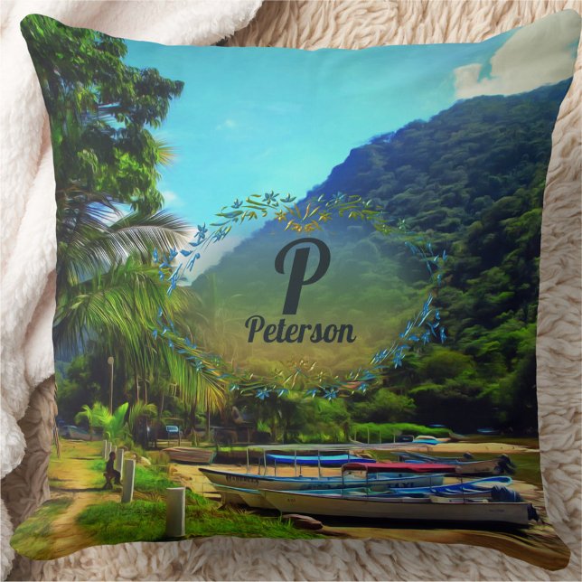 Mismaloya Boats on The River 0350  Throw Pillow (Creator Uploaded)