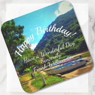 Mismaloya Boats on The River Birthday 0350 Square Sticker