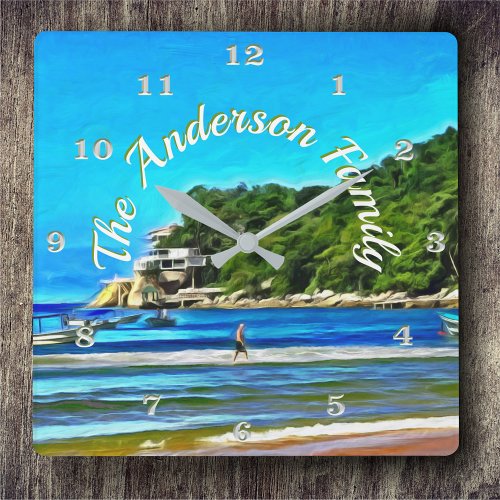 Mismaloya Family Fishing Boats 0346 Square Wall Clock