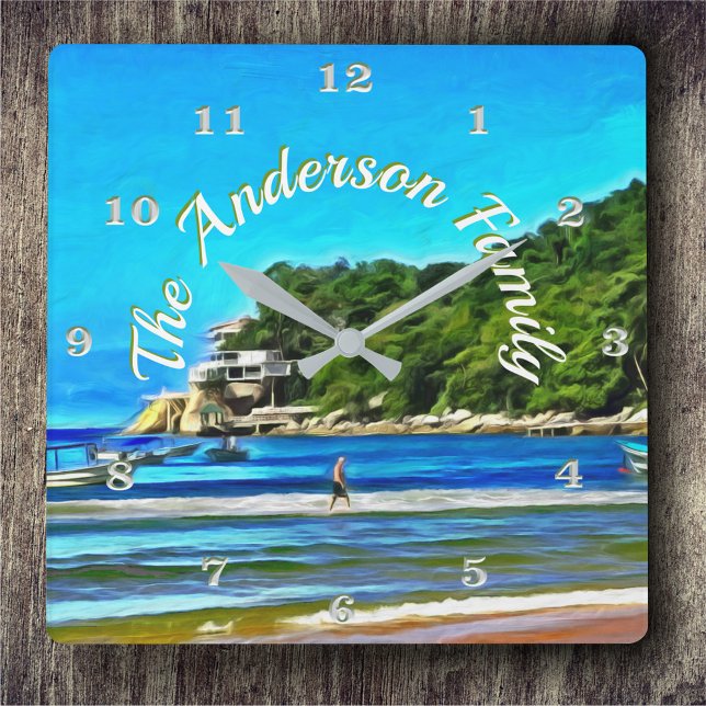 Mismaloya Family Fishing Boats 0346 Square Wall Clock (Creator Uploaded)