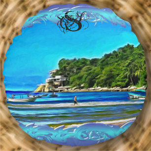 Mismaloya Fishing Boats 0346 Round Pillow