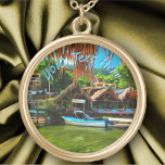 Mismaloya River 0331 Gold Plated Necklace<br><div class="desc">Painting "Mismaloya River 0331" Collection Personalize on the product page or click the "Customize" button for more design options. Design created with my painting "Mismaloya River 0331" capturing a scene in the small village of Mismaloya south of Puerto Vallarta Mexico which has a sandy beach on a beautiful jungle-fringed cove...</div>