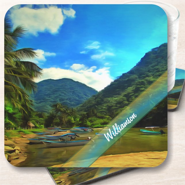 Mismaloya River Fishing Boats 0344 Beverage Coaster (Creator Uploaded)